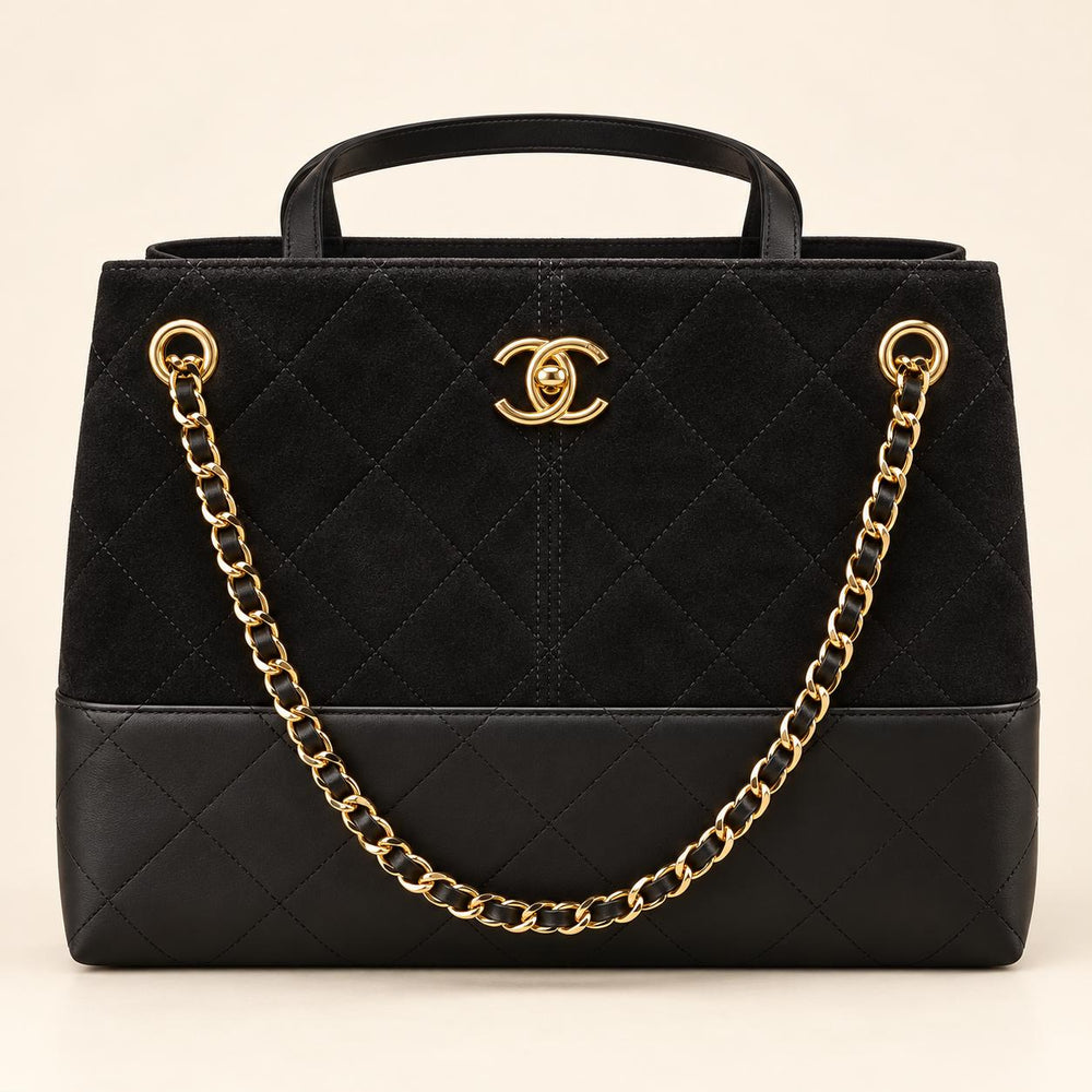 Chanel  Suede Calfskin and Black Lambskin Quilted