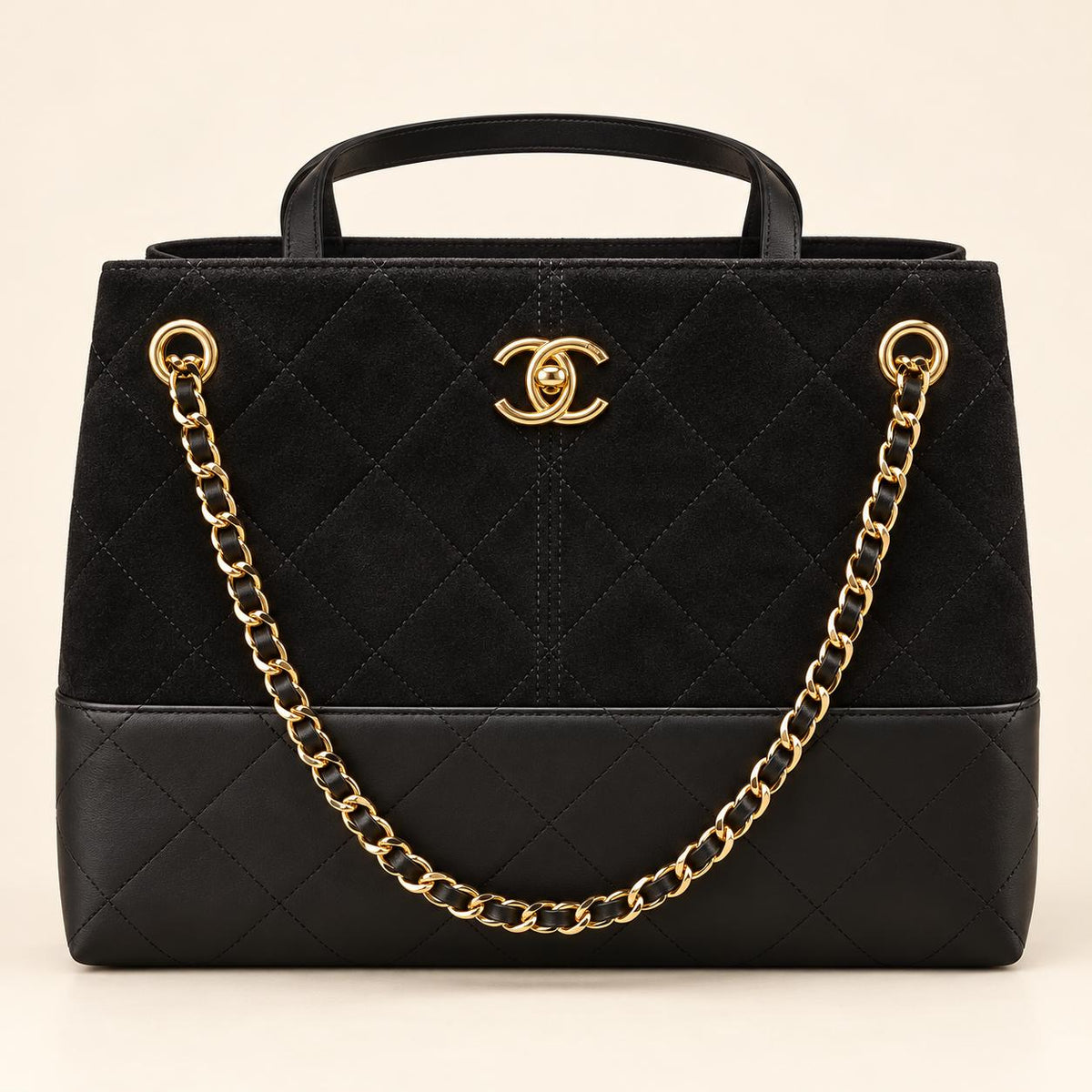 Chanel  Suede Calfskin and Black Lambskin Quilted