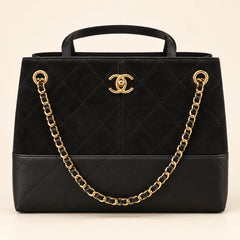 Chanel  Suede Calfskin and Black Lambskin Quilted