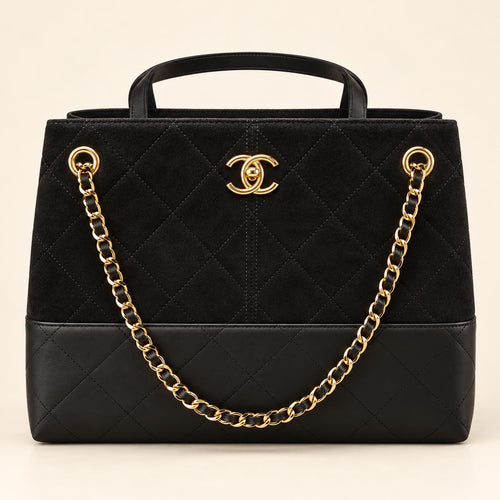 Chanel  Suede Calfskin and Black Lambskin Quilted