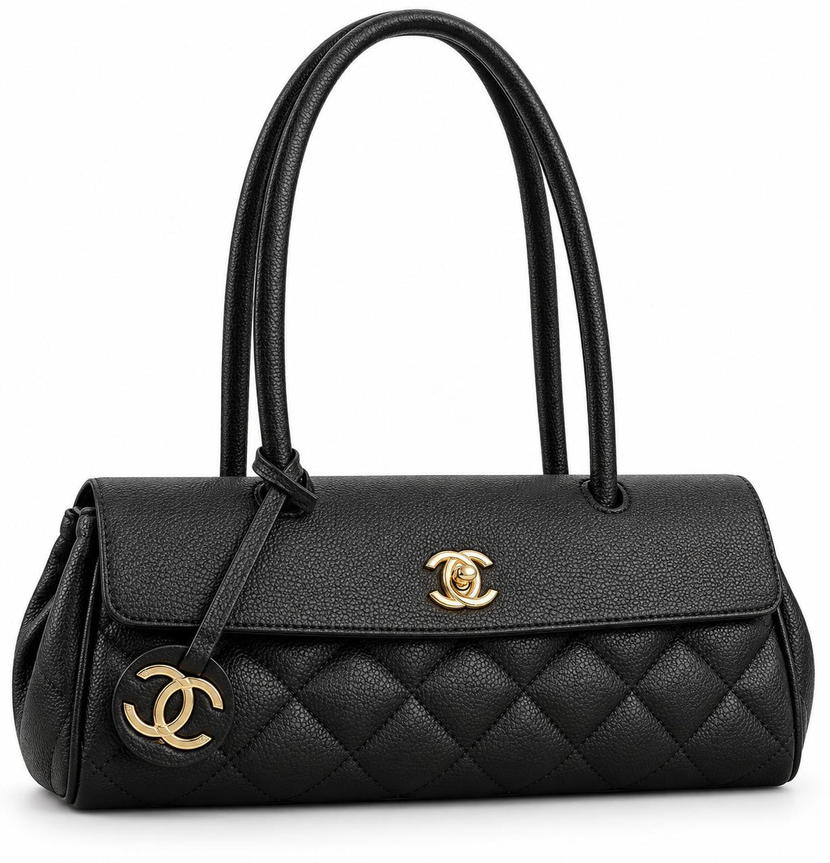 Grained Calfskin Stitched Urban Essentials Small Shopping Bag Black